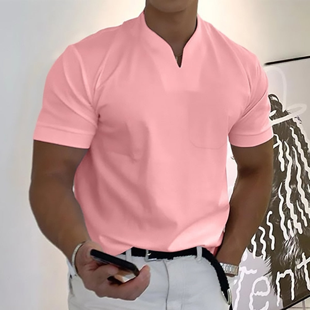 Davion | T-shirt pour hommes à col V slim fit à manches courtes