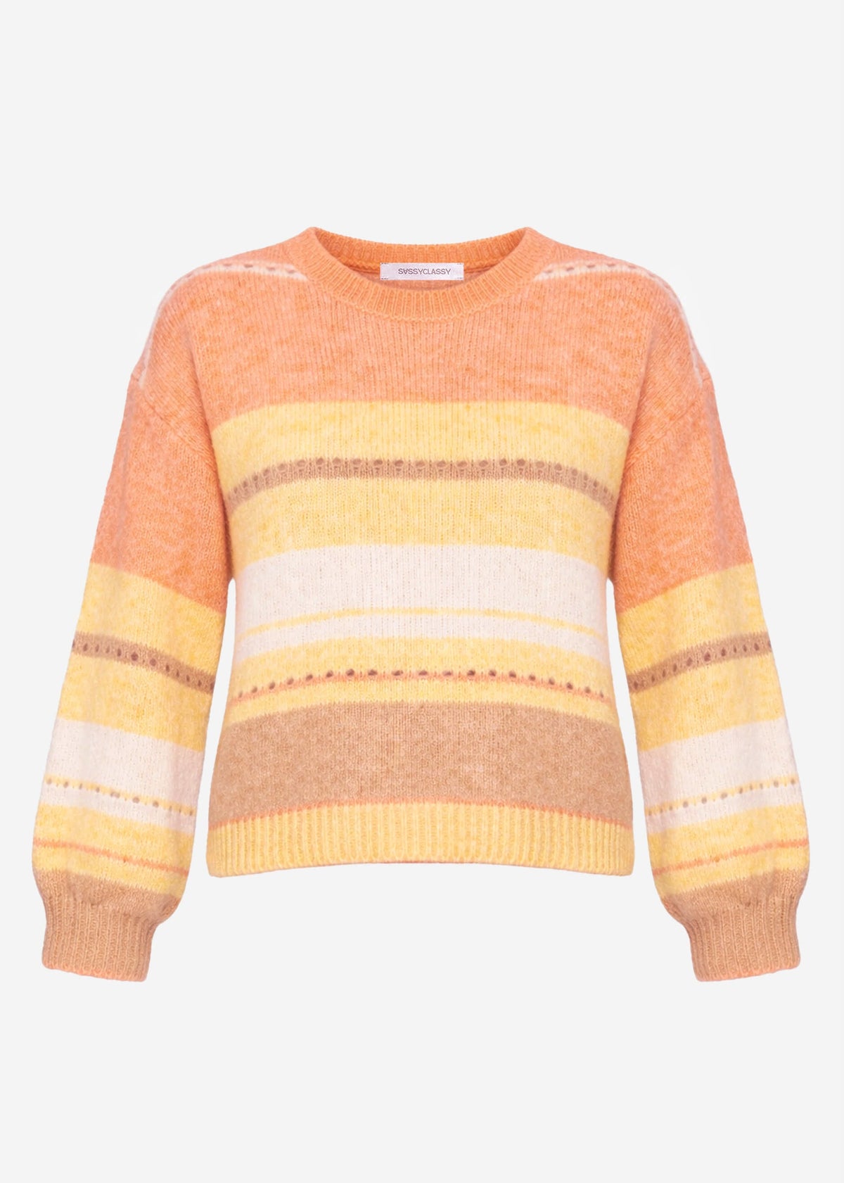 Pull rayé avec motif en dentelle - jaune