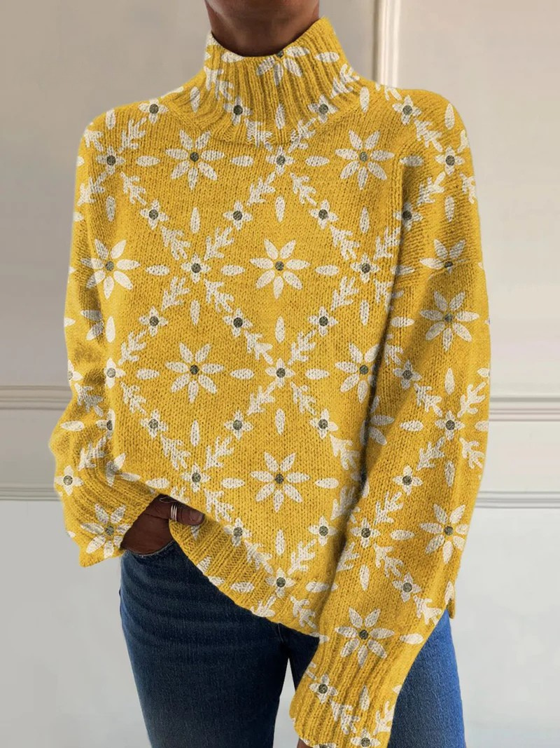 Dorothea | Pull en Tricot à Col Montant avec Motif Floral