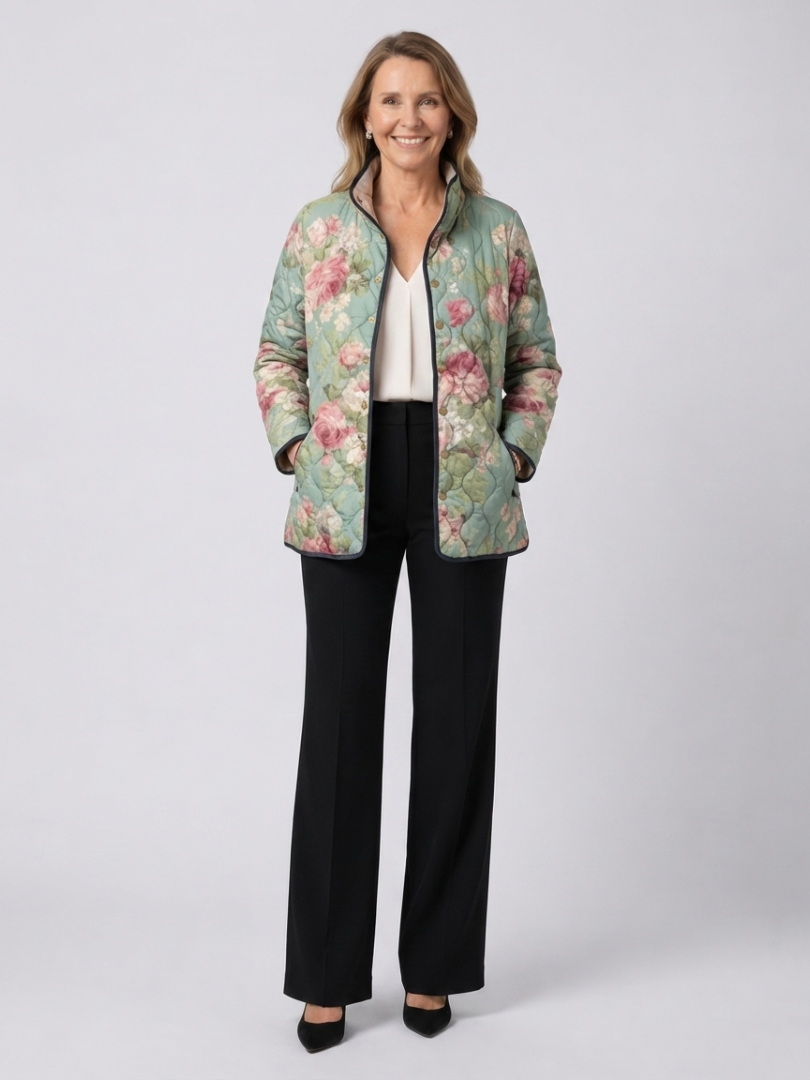 Venlora Mode | Light Quilted Jacket with Vintage Roses