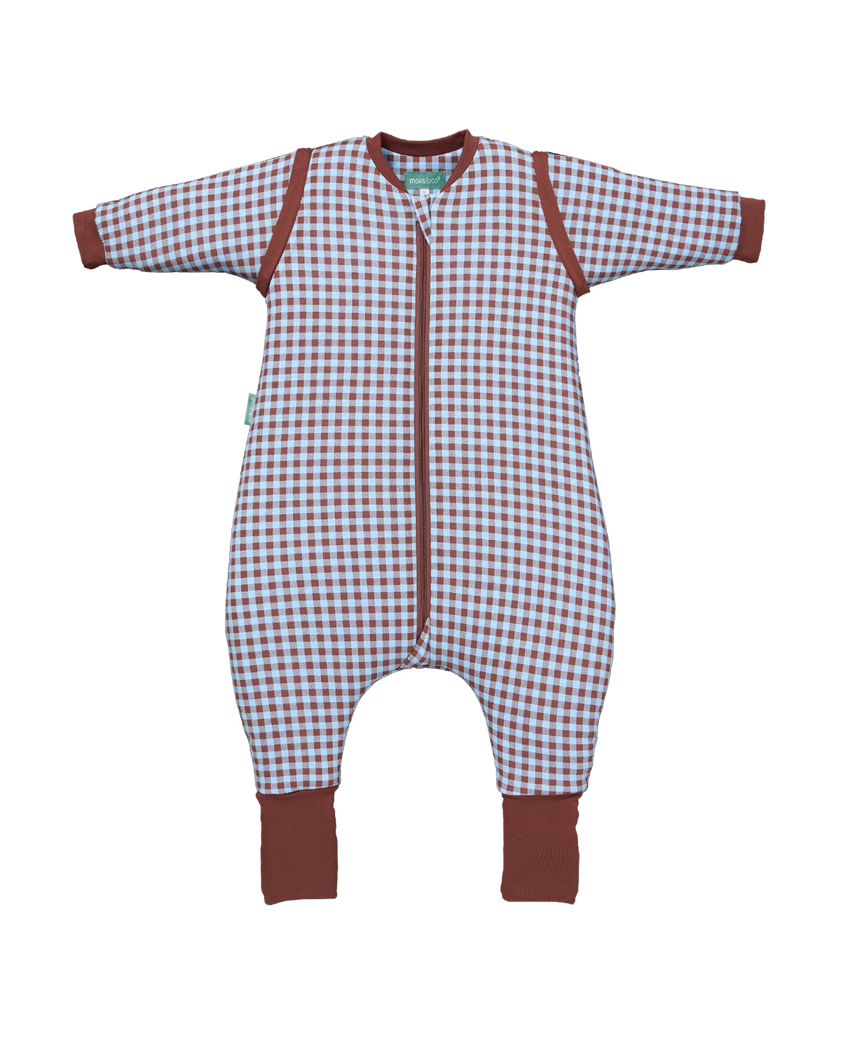 Combinaison de sommeil avec manches et chaussettes - Vichy Marron & Bleu - TOG 2.5