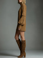 Bibiane | Mini Robe Oversize en Suédine à Col Montant