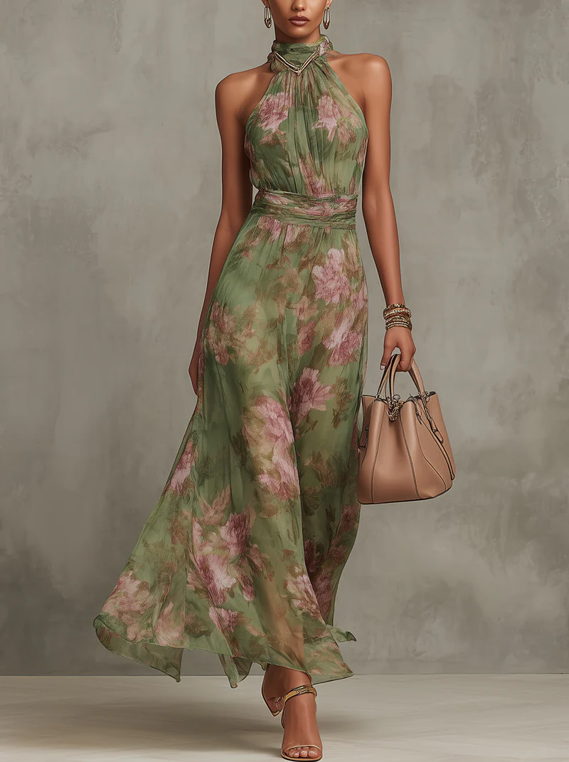 Livia | Robe longue élégante à fleurs et dos nu