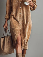 Estelle | Robe Midi en Velours Côtelé