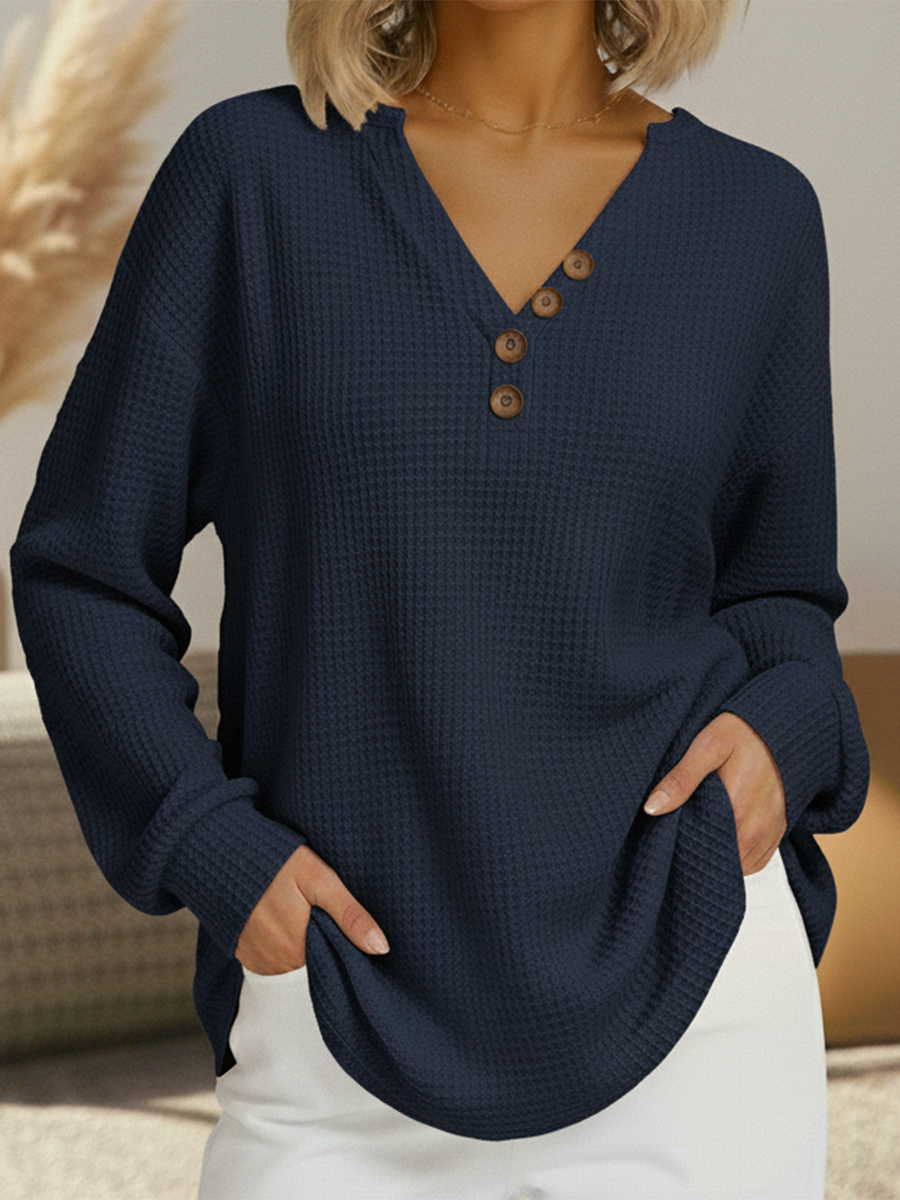 Suzanne | Pull Henley en Tricot Waffle Décontracté