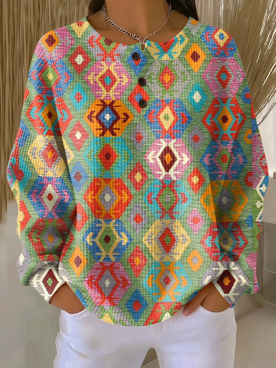 Glenda | Haut à motifs artisanaux avec boutons
