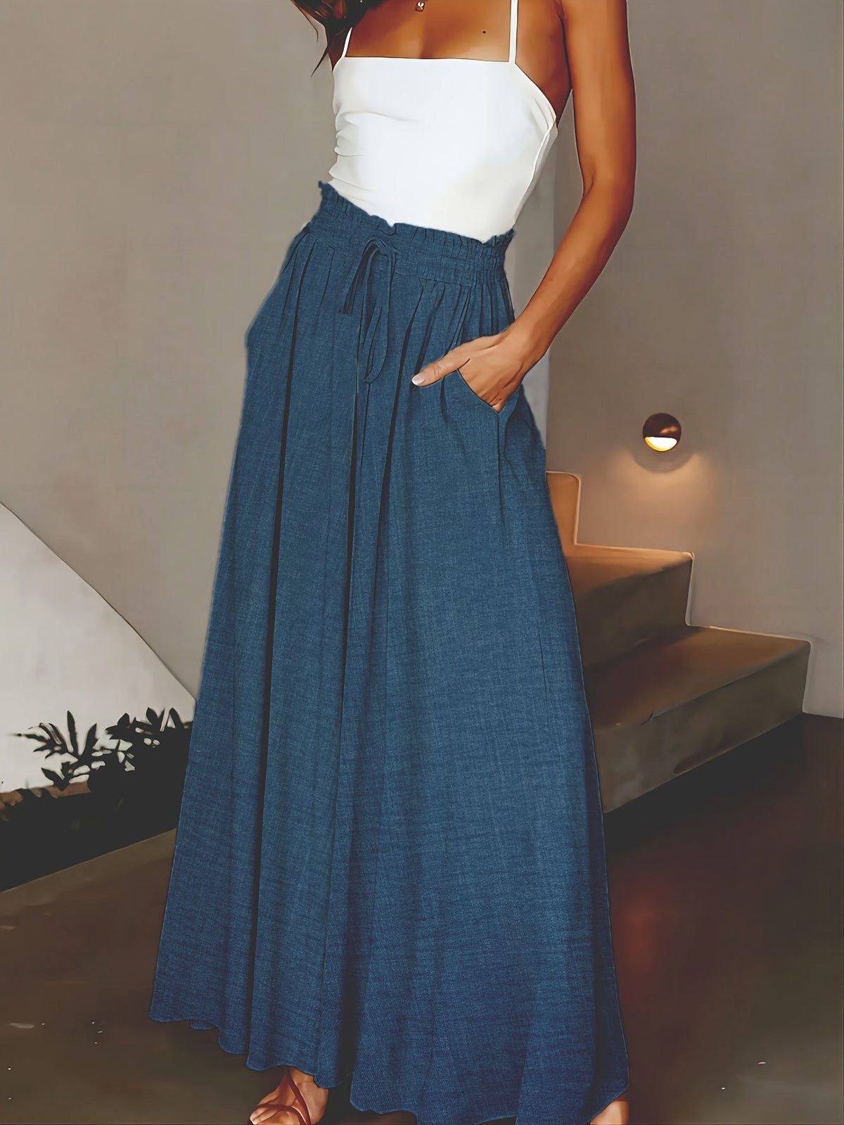 Brigitte | Pantalon Large Fluide à Taille Ajustable