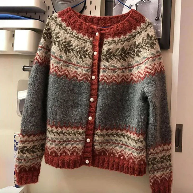 Venlora Mode  | Gilet Maille Boutonné Jacquard Catherine