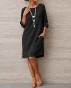 Sabine | Robe Midi Fluide Effet Ventre Plat