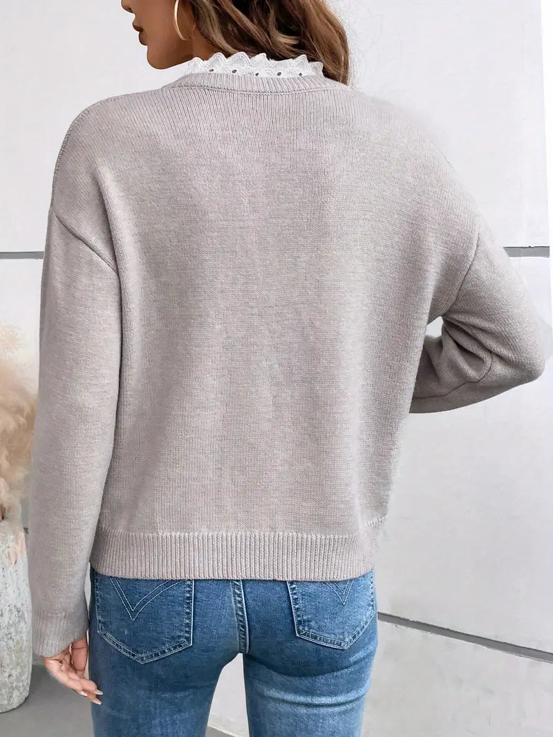 Céline | Pull Chic en Tricot avec Col en Dentelle Élégant
