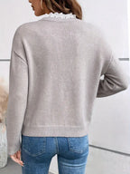 Céline | Pull Chic à Col en Dentelle, Toucher Cachemire