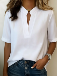 Margaux | Blouse Chic à Col en V et Détail Doré