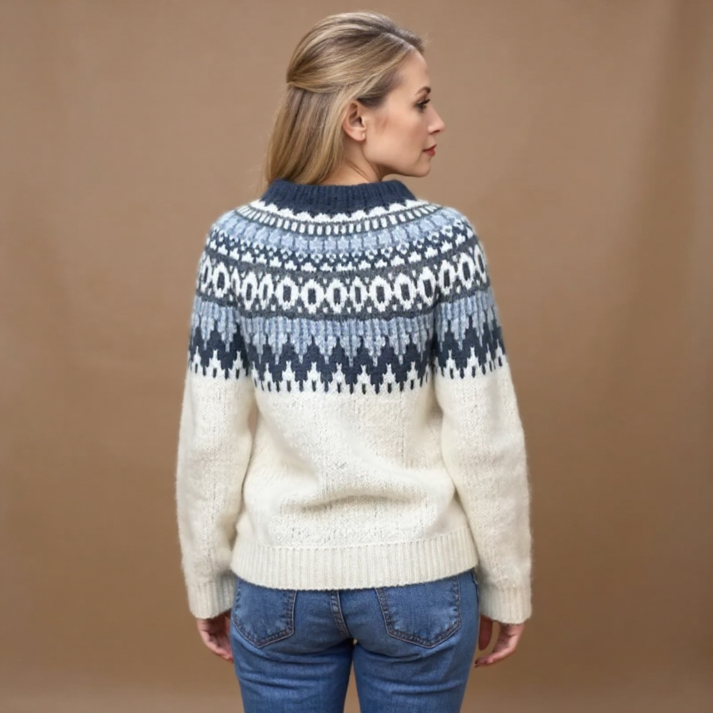Venlora Mode | Pull Maille Écru Empiècement Marine Pauline