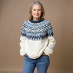 Venlora Mode | Pull Maille Écru Empiècement Marine Pauline