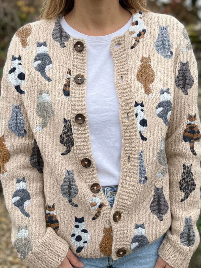 Venlora Mode® | De Kattenprint Cardigan