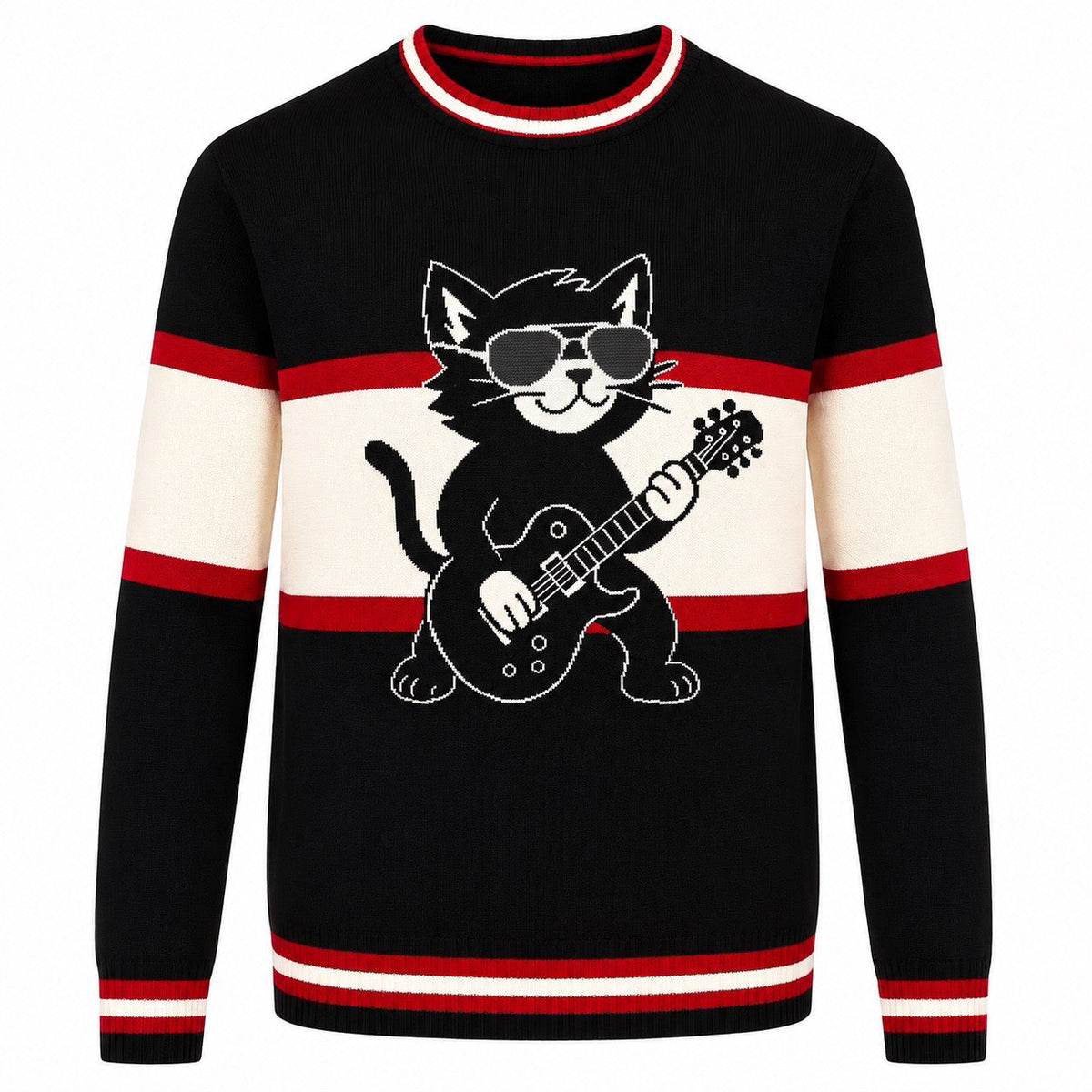 T-shirt en jacquard tricoté guitare rock des années 70 pour homme