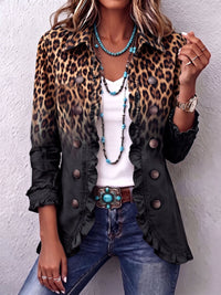 Sabina | Veste Blazer Léopard Noir avec Volants