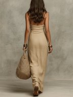 Avelina™ – Robe longue volumineuse en coton et lin, col américain