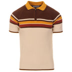 Chemise Polo Vintage à Rayures pour Homme – Tricot Inspiré des Années 70 en Teintes Terre