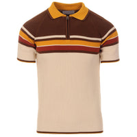 Chemise Polo Vintage à Rayures pour Homme – Tricot Inspiré des Années 70 en Teintes Terre