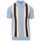 Chemise vintage à rayures ciel bleu pour homme – Polo tricoté à manches courtes des années 60