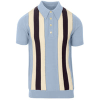 Chemise vintage à rayures ciel bleu pour homme – Polo tricoté à manches courtes des années 60