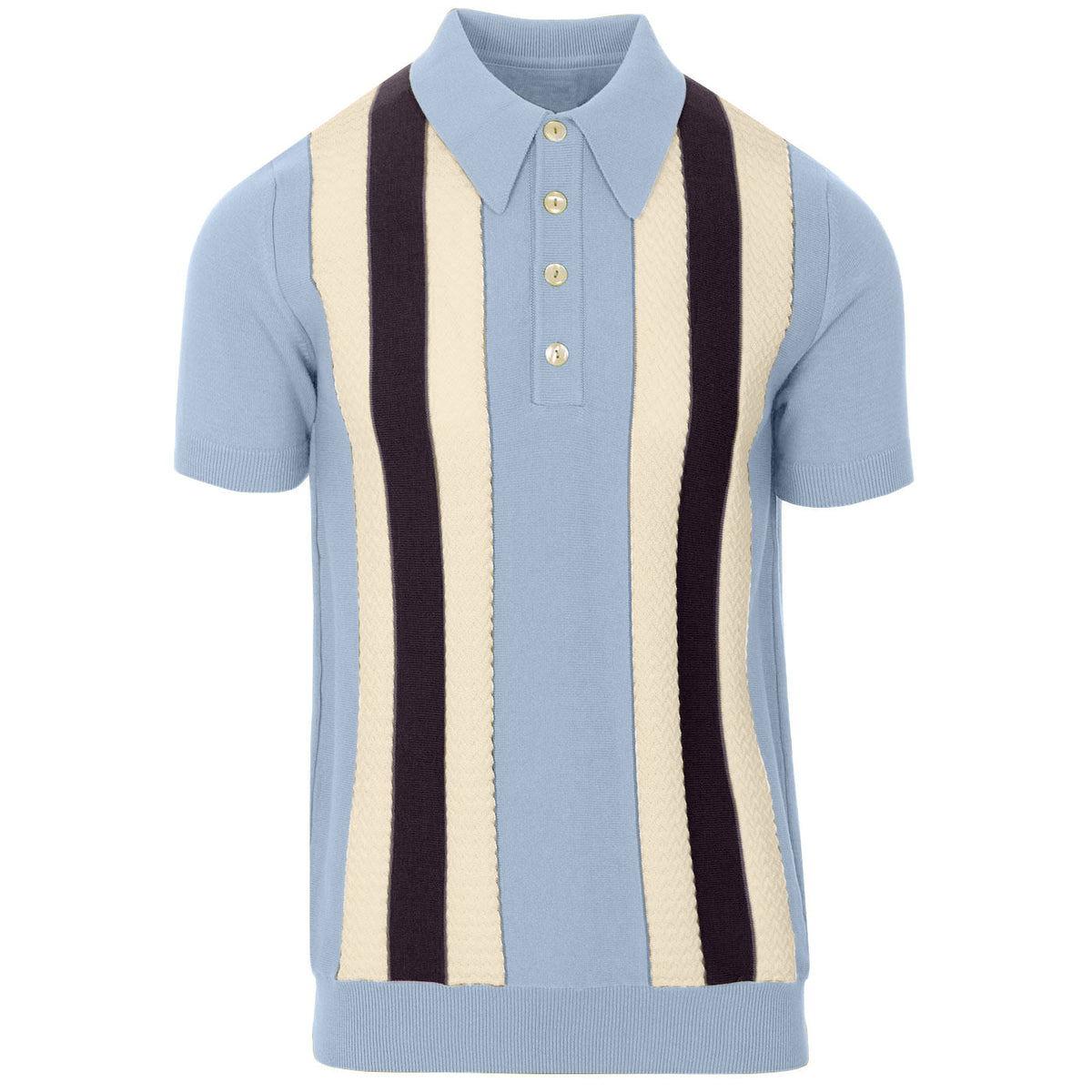 Chemise vintage à rayures ciel bleu pour homme – Polo tricoté à manches courtes des années 60