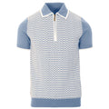 Chemise d'été Homme – Polo zippé 70's à motif losange bleu clair