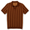 Chemise rétro en tricot des années 70 pour homme – Polo à manches courtes géométrique en teintes rouille et orange