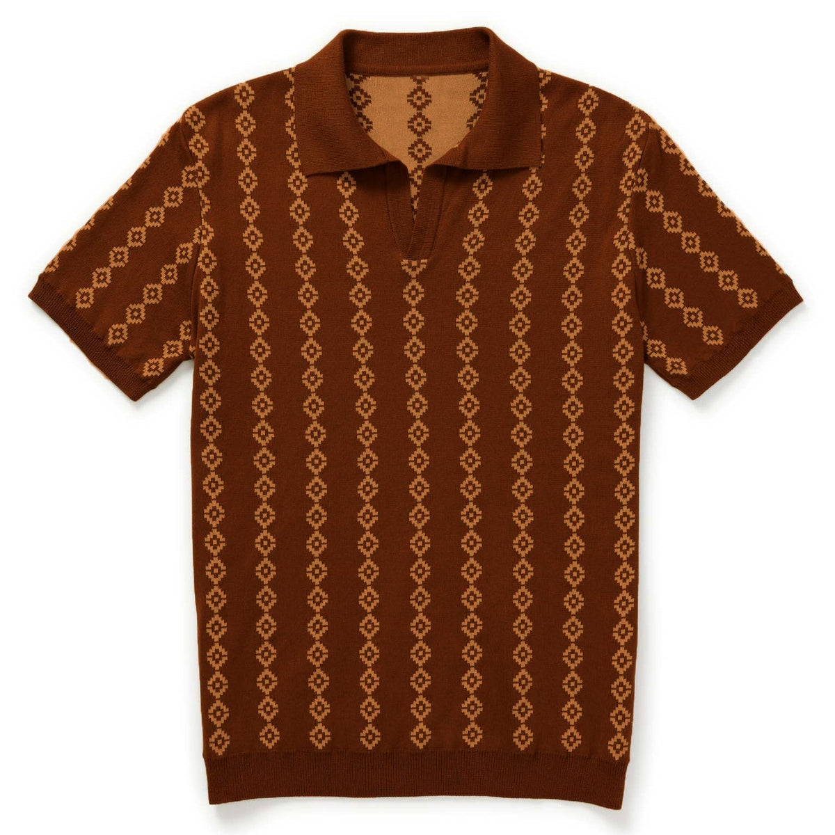 Chemise rétro en tricot des années 70 pour homme – Polo à manches courtes géométrique en teintes rouille et orange