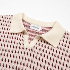 Polo en tricot crème vintage des années 60 pour homme – Motif micro bordeaux rétro