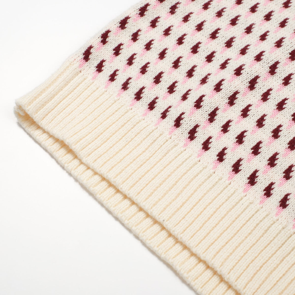 Polo en tricot crème vintage des années 60 pour homme – Motif micro bordeaux rétro