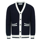Veste Vintage Marine pour Homme – Gilet en Maille Rétro avec Bordures Contrastées et Col V Profond