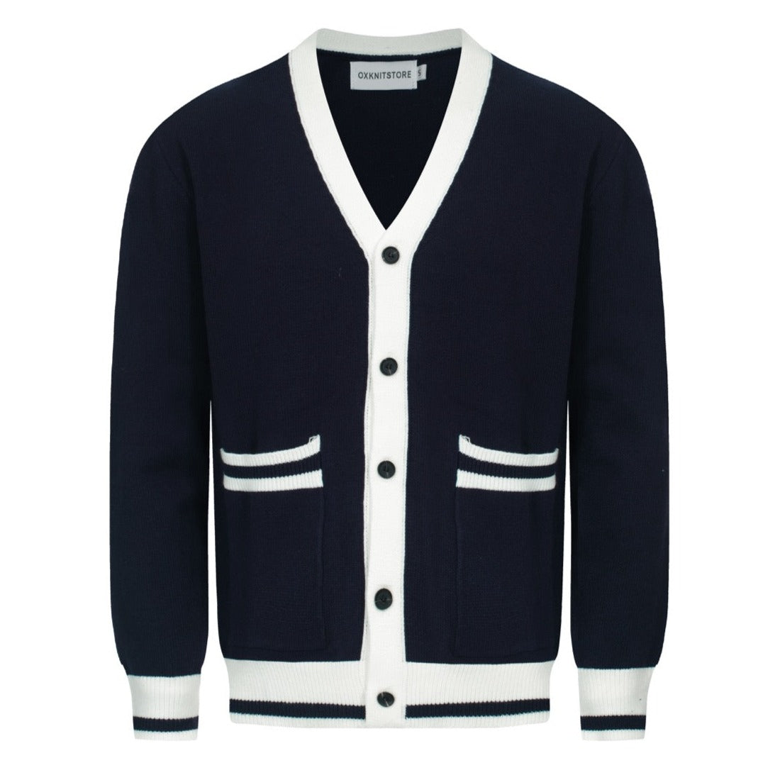 Veste Vintage Marine pour Homme – Gilet en Maille Rétro avec Bordures Contrastées et Col V Profond