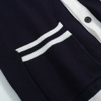 Veste Vintage Marine pour Homme – Gilet en Maille Rétro avec Bordures Contrastées et Col V Profond