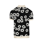Chemise Polo Rétro à Fleurs Noires et Crème pour Homme – Modèle Années 60