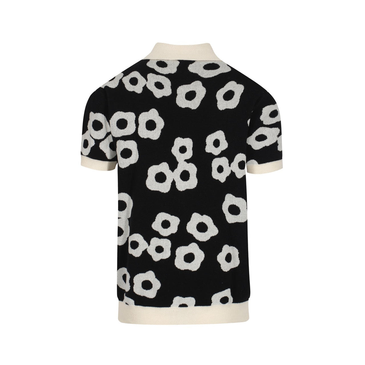 Chemise Polo Rétro à Fleurs Noires et Crème pour Homme – Modèle Années 60