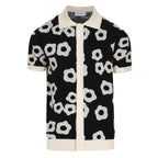Chemise Polo Rétro à Fleurs Noires et Crème pour Homme – Modèle Années 60
