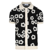 Chemise Polo Rétro à Fleurs Noires et Crème pour Homme – Modèle Années 60