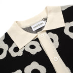 Chemise Polo Rétro à Fleurs Noires et Crème pour Homme – Modèle Années 60