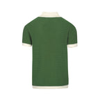 Chemise Polo à Col Ouvert Homme – Style Années 60 en Vert avec Bordure Crème