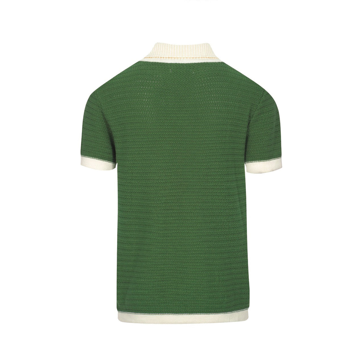 Chemise Polo à Col Ouvert Homme – Style Années 60 en Vert avec Bordure Crème