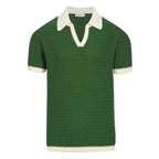 Chemise Polo à Col Ouvert Homme – Style Années 60 en Vert avec Bordure Crème