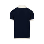 Chemise Polo Homme Bleu Marine des Années 60 à Col Ouvert – Maille Mod avec Détails Crème