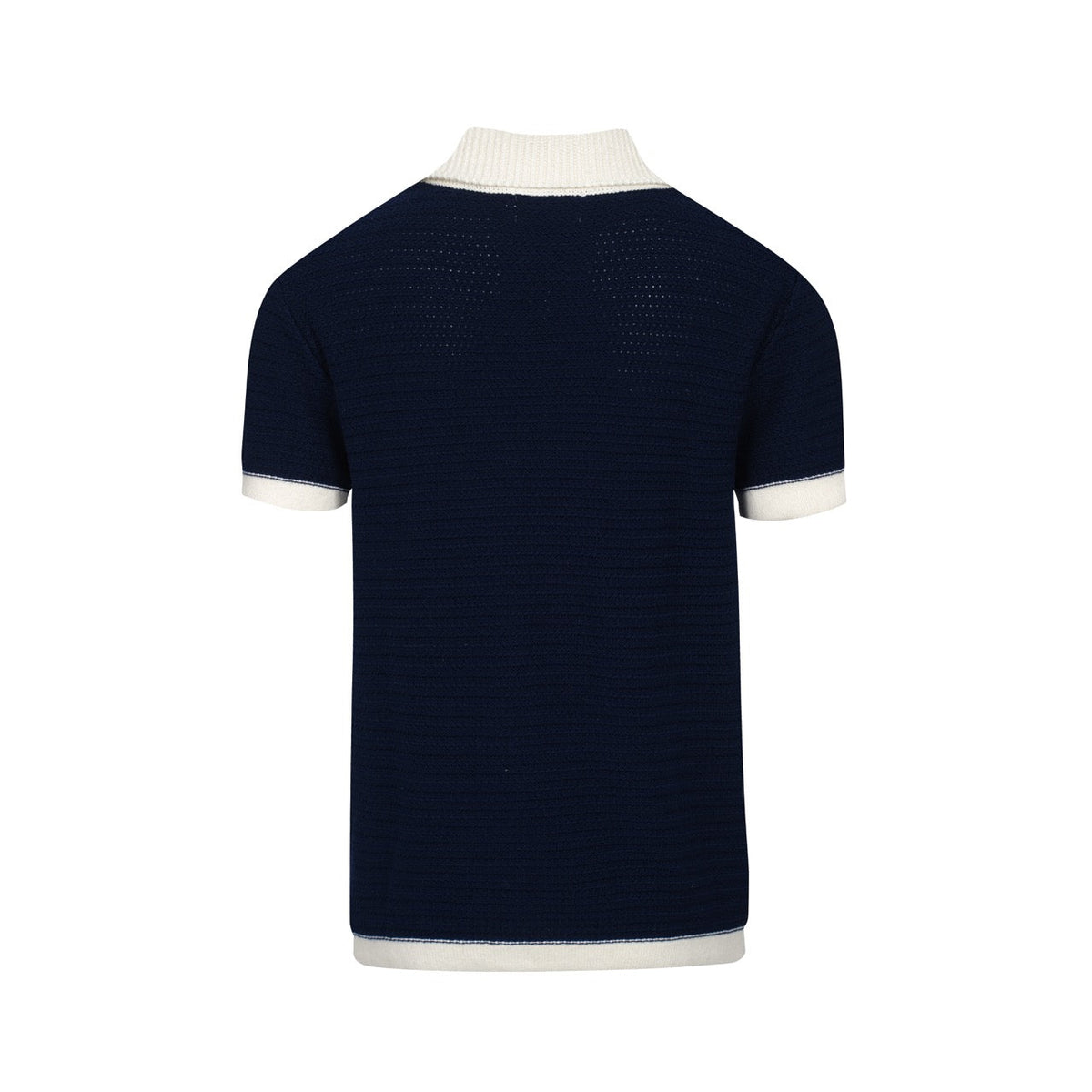 Chemise Polo Homme Bleu Marine des Années 60 à Col Ouvert – Maille Mod avec Détails Crème