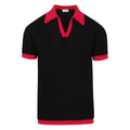 Chemise rétro noir pour homme des années 70 – Polo à encolure V avec contraste rouge