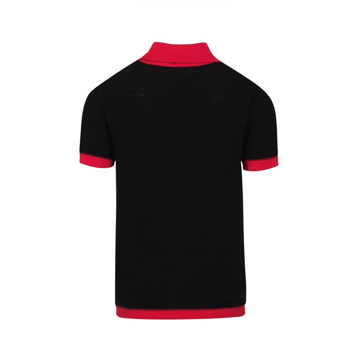 Chemise rétro noir pour homme des années 70 – Polo à encolure V avec contraste rouge