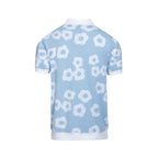 Pull en tricot pour homme des années 60 - Bleu clair avec motif floral rétro blanc