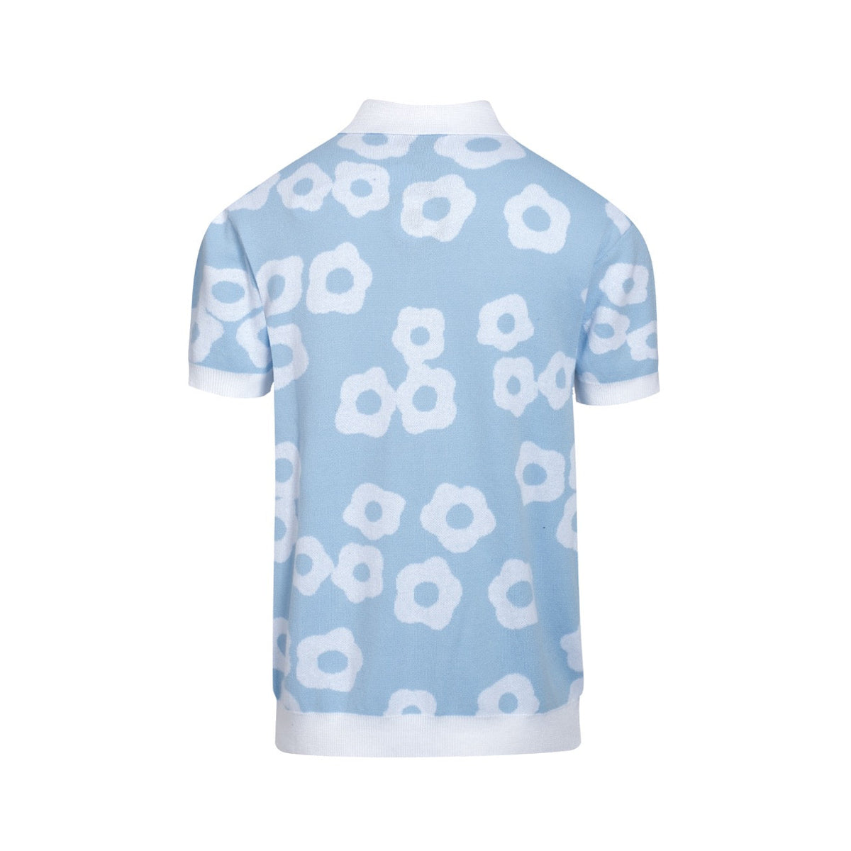 Pull en tricot pour homme des années 60 - Bleu clair avec motif floral rétro blanc