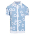 Pull en tricot pour homme des années 60 - Bleu clair avec motif floral rétro blanc